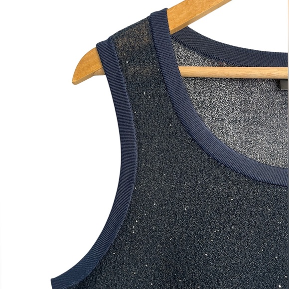 Donna Karan NY Sequin Crochet Sleeveless Top in Navy Size Large NWT - Picture 5 of 10